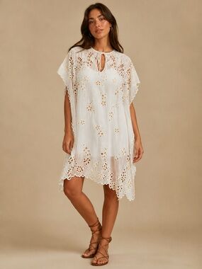 Johnny Was White Eyelet Asymmetrical Tunic Dress